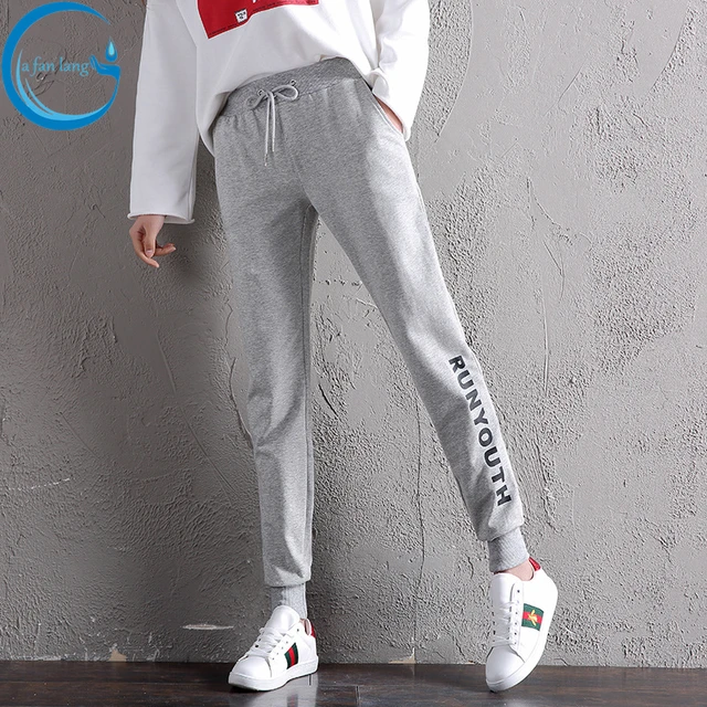2018 women slacks spring cotton casual Sweatpants sportswear Tight waist Haren trousers female Plus size baggy pants