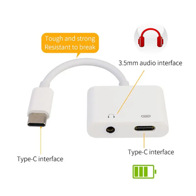 2 in 1 Type C to 3 5mm Adapter Audio Extension Cord Converter Connector for Headphone Smartphones Laptop Computers