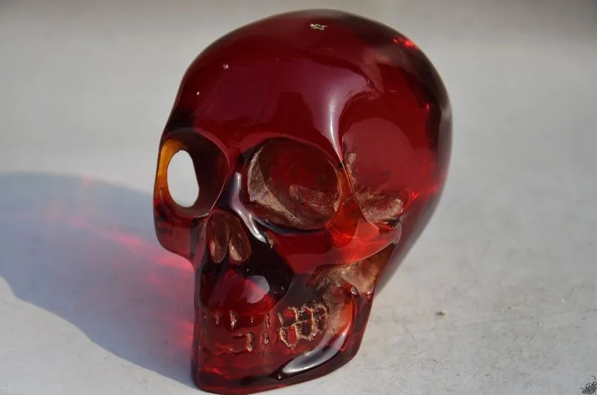 Collection Rare Chinese Vintage Hand Carved Amber Skull BIG statue Decoration