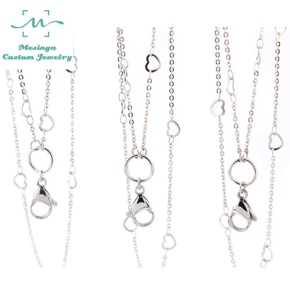 

Mesinya 2019 Style 32'' 316L Stainless Steel Pendant Necklace Heart Station Custom Link Chain Locket Necklace Without Locket