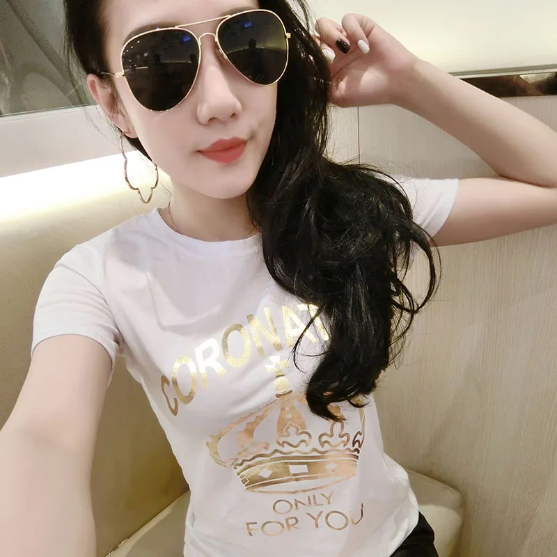 Летняя новая Женская Корейская футболка с короткими рукавами, женская модная маленькая рубашка, хлопчатобумажная рубашка, бронзовая