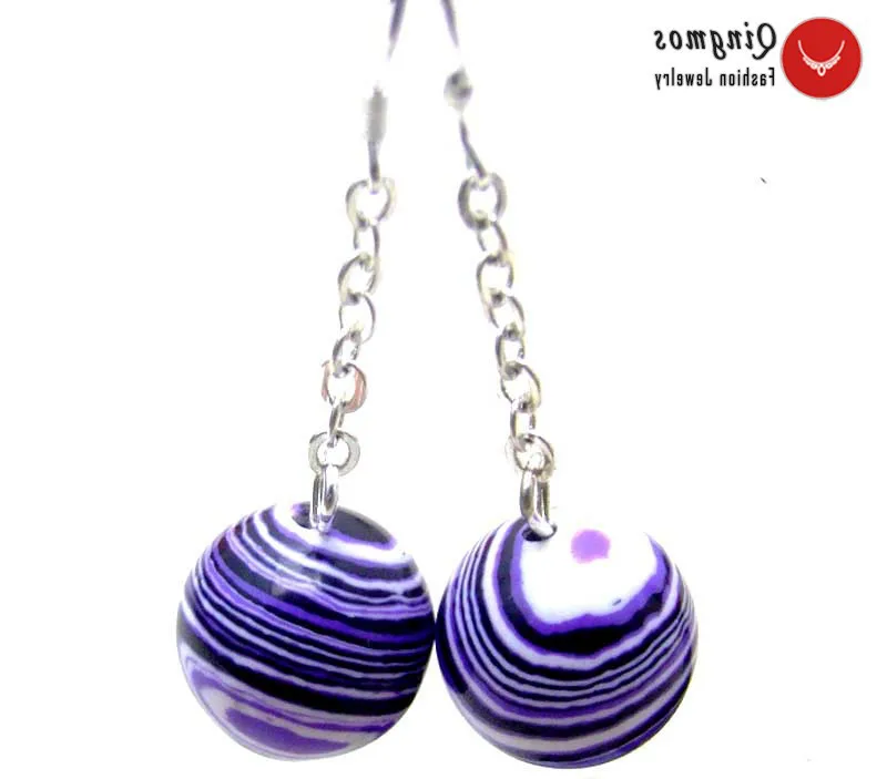 

Qingmos Natural Purple Agates Earrings for Women Jewelry with 14mm Round Stripe Agates Dangle Hook Earring Fine Jewelry ear335