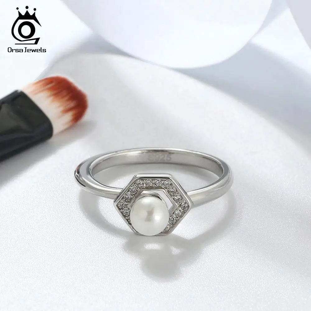 ORSA JEWELS искусственный жемчуг циркон женские кольца S925 пробы Настоящее серебро