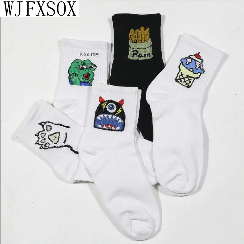 

1 pairs South Korea ulzzang cartoon frog ice cream spoof cotton short mid barrel socks Meias women unisex Harajuku Hemp Socks