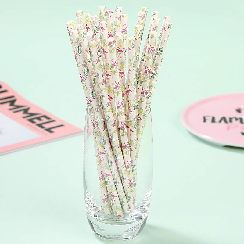 

25pcs High Quality Paper Straw Straw Beer Drink Milk Cactus Flamingo Striped Paper Straw Birthday Event Party Decorations