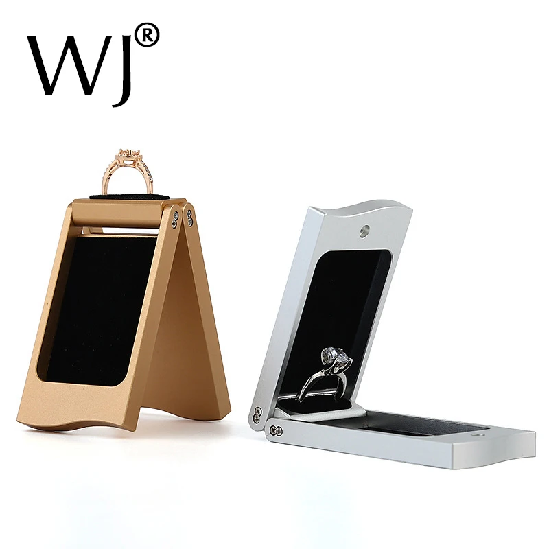 

Proposal Ring Jewellery Gif Box Gold Silver Metal Velvet Lined Engagement Wedding Diamond Ring Display Holder Showcase Rotatable