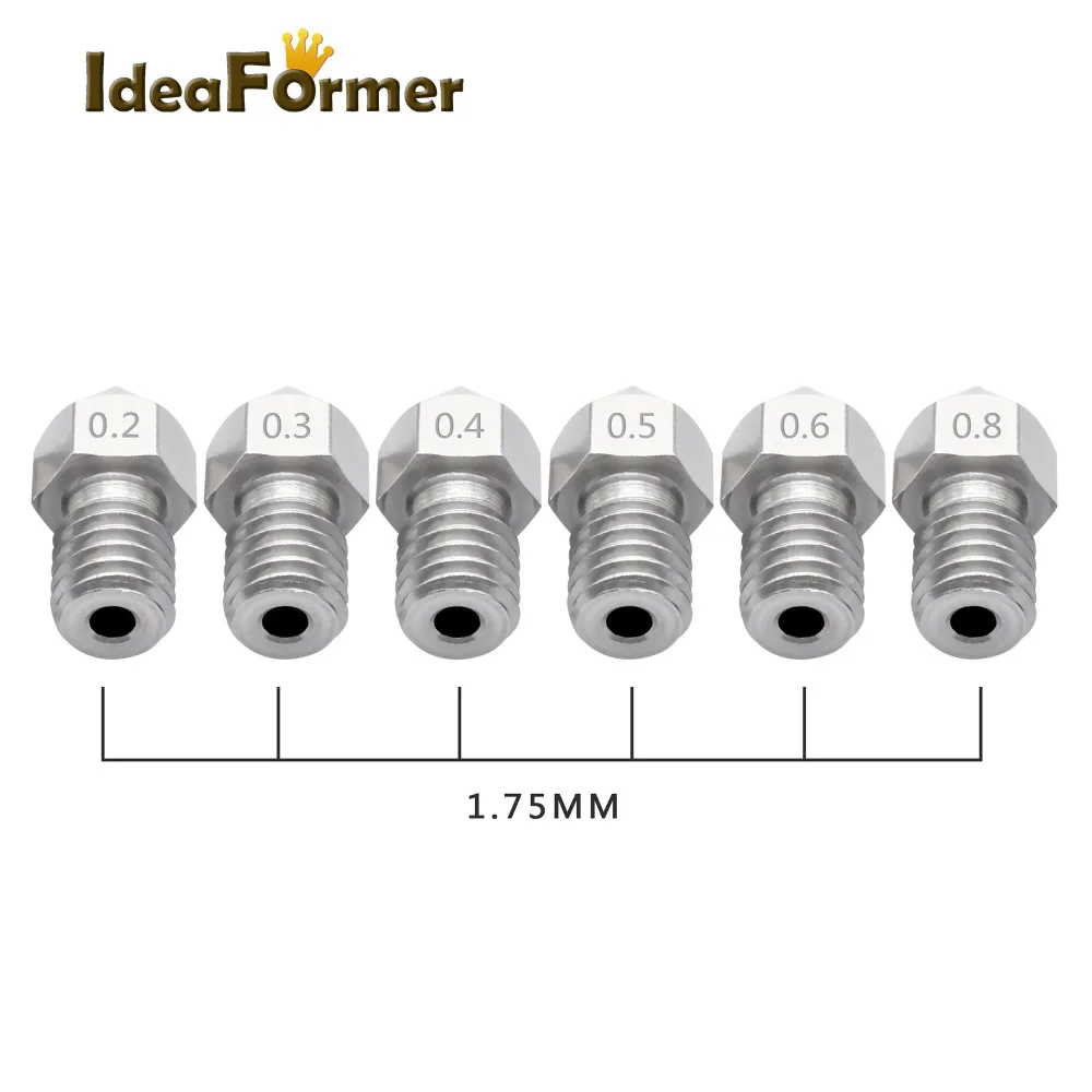 2 шт./лот 1,75/3,00 мм нити M6 с резьбой из нержавеющей стали насадка MK8 nozzle0.3/0,4/0,5/0,6/0,8 мм для 3D принтеры Запчасти