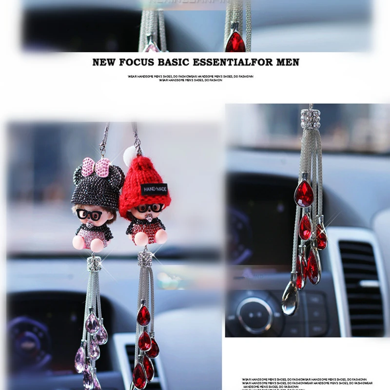 LEDTENGJIE Boutique Fashion Crystal Car Pendant Rearview Mirror Car Decoration Gift Car Ornaments Tassel