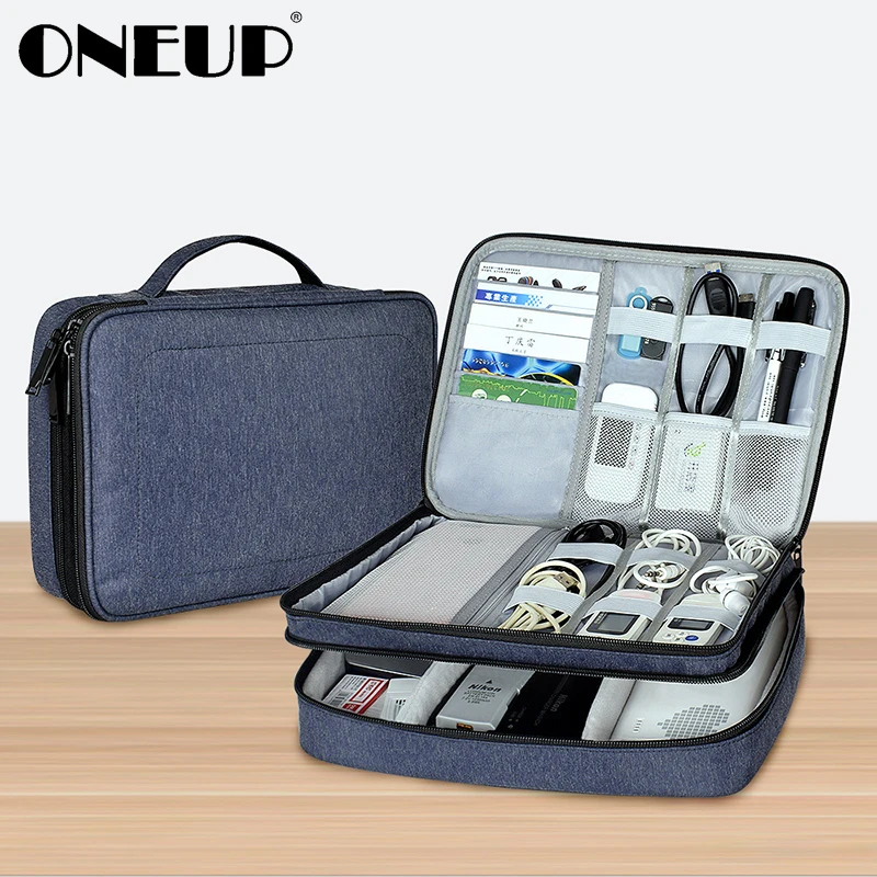 

ONEUP Waterproof 2 Layer USB Cable Storage Bag Electronic Organizer Digital Gadget Case Portable Travel Storage Case For iPad