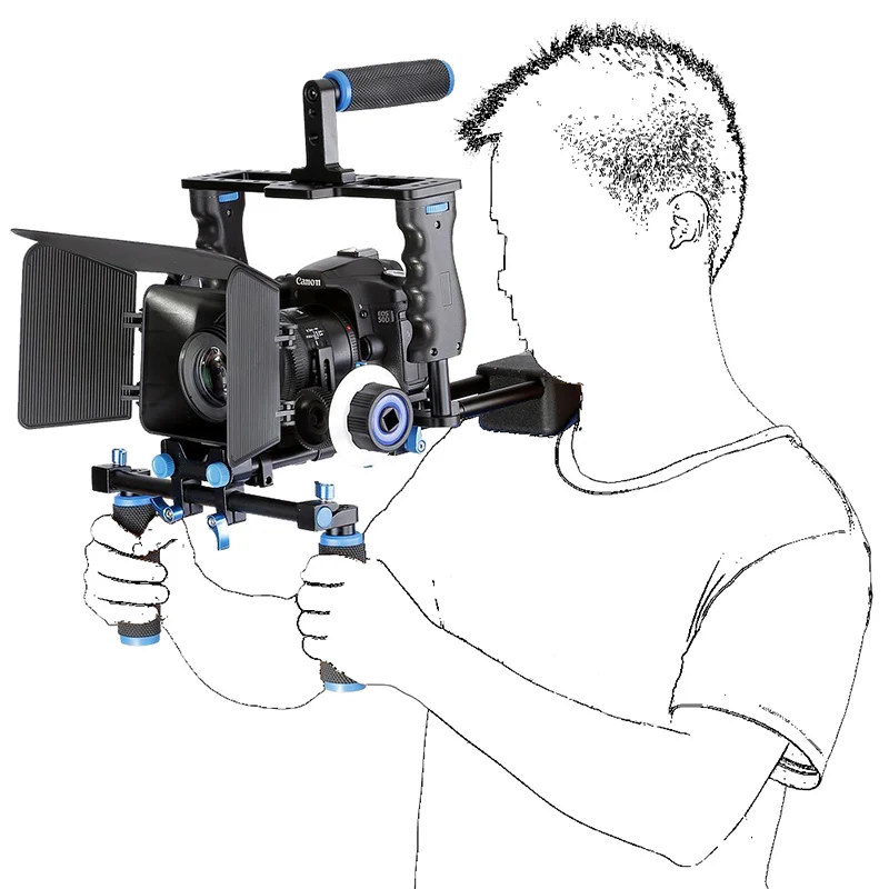 Dual Grip DSLR Camera Shoulder Rig Film Movie Kit System Video Handgrip Support Cage For Canon Niko