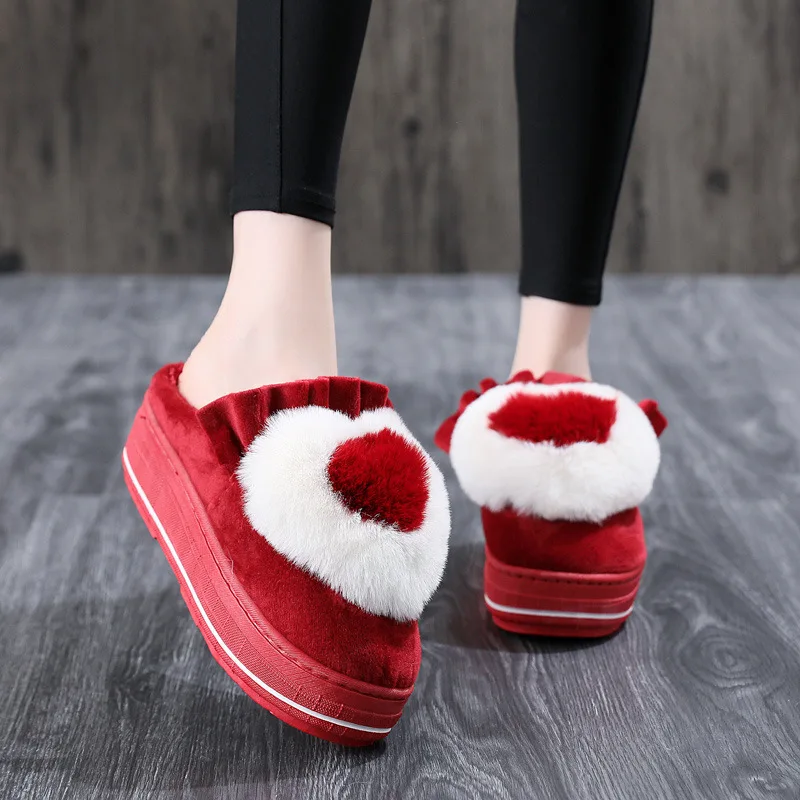 fur heel slippers