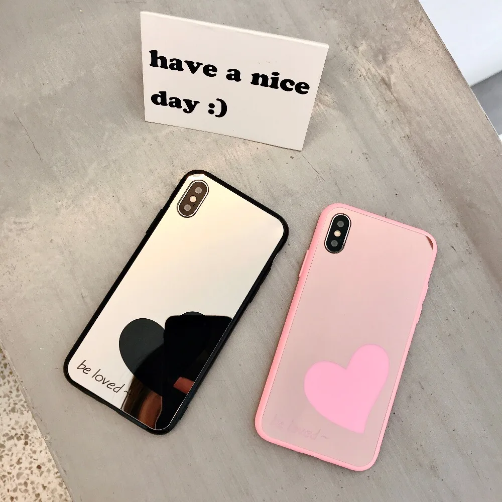 

Luxury Mirror Big Love Heart Phone Case For iPhone XS MAX XR X 8 7 Plus Case Black For iPhone 6 6s Plus Case Cover Fundas Coque