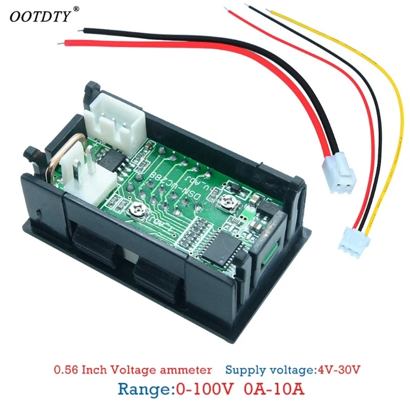 OOTDTY мини цифровой вольтметр амперметр вольт ампер панель измеритель напряжения постоянного тока 100 в 10 а тестер 0,2" красный двойной светодиодный дисплей