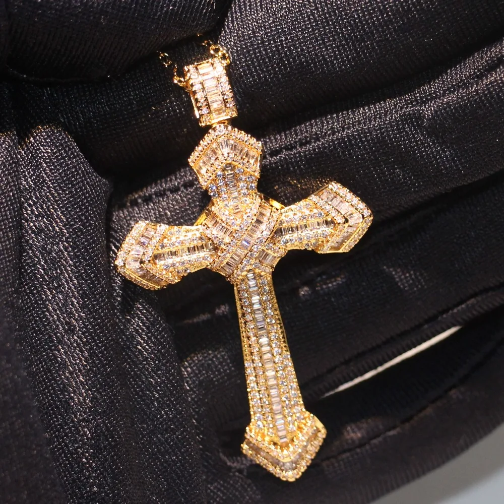 

Luxury Jewelry 925 Sterling Silver&Gold Fill Cross Pendant Pave micro AAAAA CZ Eternity Women Lucky Necklace With Chain