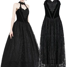 Darkinlove женское готическое платье лолиты черное без рукавов с открытой спиной сексуальное бархатное кружевное платье длиной до щиколотки в стиле стимпанк Ретро платье