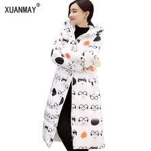 2017 Autumn and winter new women’s long coat down jacket thickening fashion Slim Slim code printing warm cotton jacket