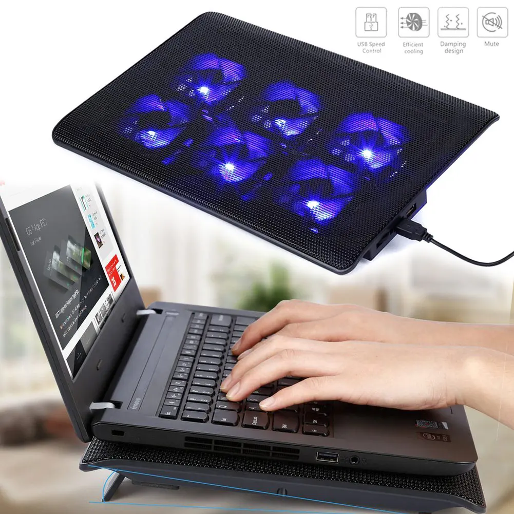 

Newly Portable Laptop Cooler With 6 Fans Cooling Pad 2 USB Ports Adjustable Speed Computer Fan Base Plate For Notebook PC