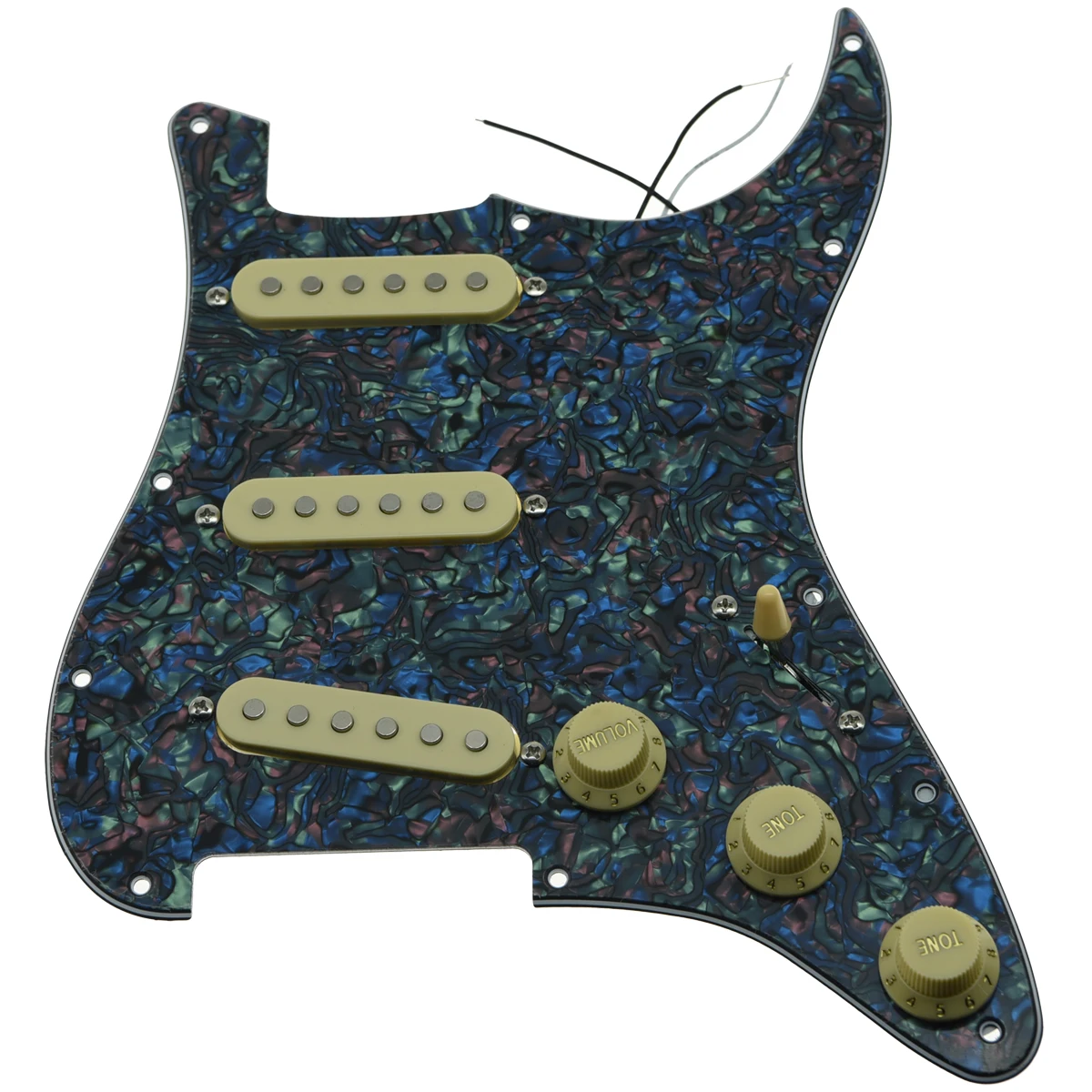 KAISH различные пользовательские Strat Pickguard Prewired ST SSS Pickguard с керамическими звукоснимателями подходит для Fender загруженный Pickguard - Цвет: Abalone Pearl-IV