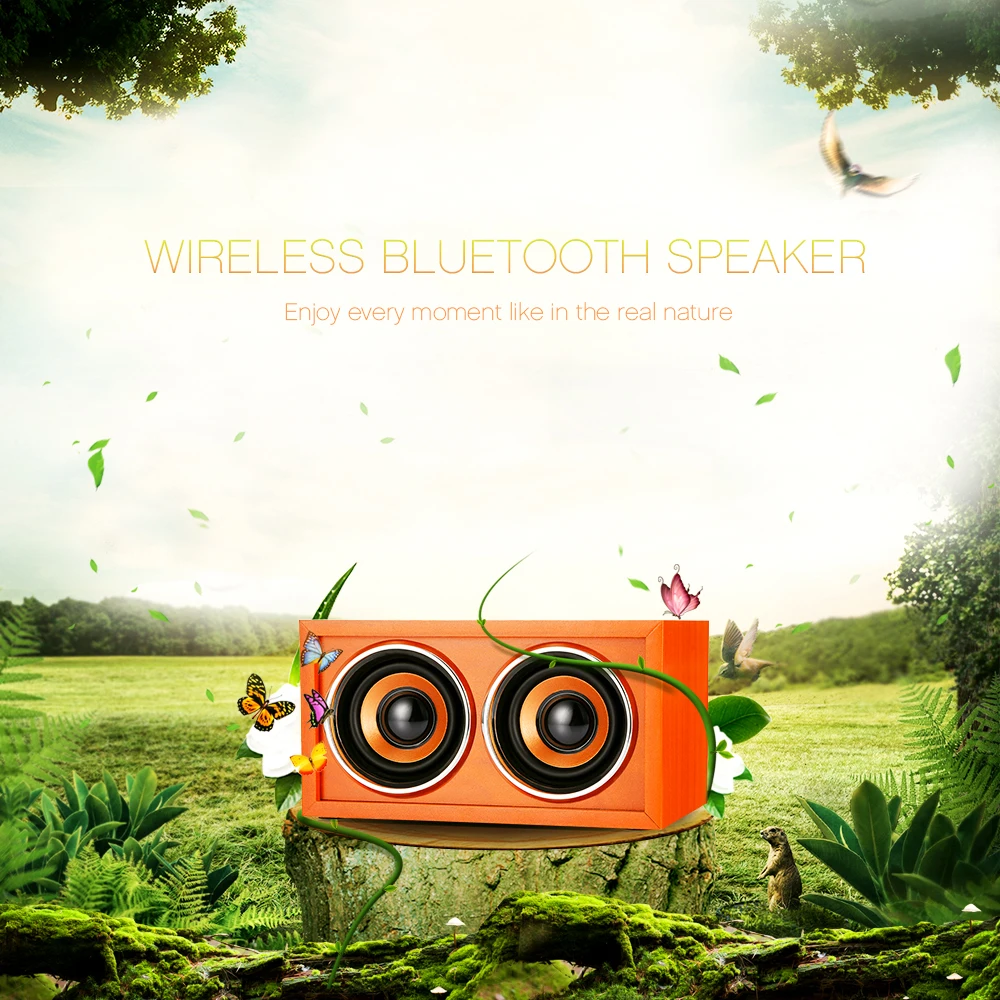 F4 Portable Bluetooth Speaker BT 4.2 Nature Wood Home Audio Stereo Sound