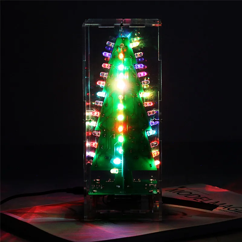 DIY Kit RGB Flash светодиодный комплект цепи красочные 3D Рождественские елки комплект MP3 музыкальная шкатулка с оболочкой Рождественский подарок электронный набор для развлечения
