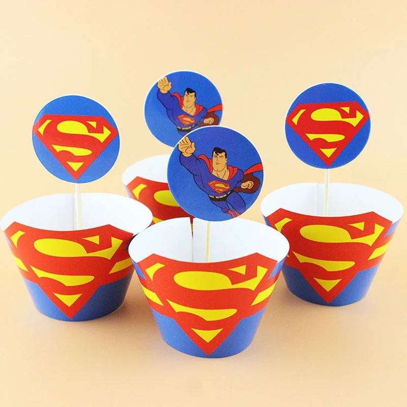 

Events Party Superman Theme Decoration Cake Bake Wrappers Baby Shower Kids Favors Cupcake Toppers Birthday Party Supplies 24pcs
