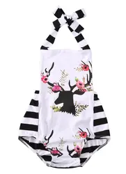 Детская Рождественская Одежда для новорожденных и маленьких девочек одежда из хлопка для мальчиков Боди с милыми животными комбинезон для