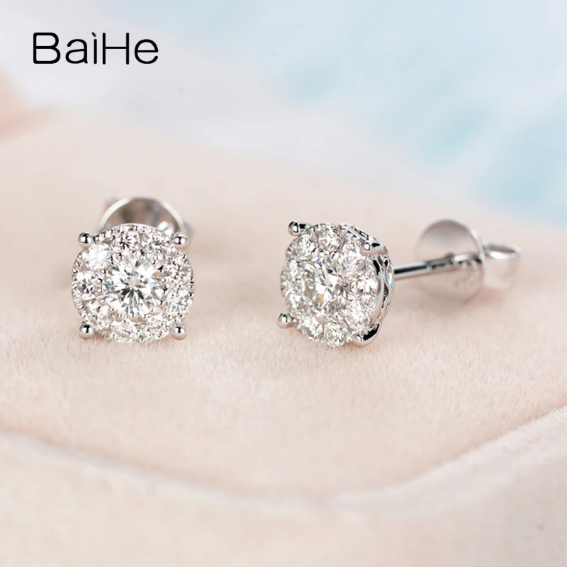 BAIHE Solid 14K белое золото 0.34ct(всего) H/SI натуральные Алмазы обручальные женские модные ювелирные изделия подарок серьги-гвоздики