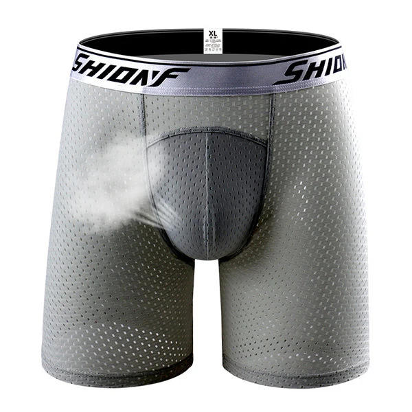 

Summer Cool Ice Silk Men Plus Size Solid Boxer Underwear Men Smooth Long Leg Sports Loose Underpants Running
