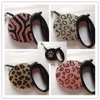 

Free shipping 1pcs sell New top Luxurious crystal Pet dog retractable leash lead Flexible retractable leads pet crystal