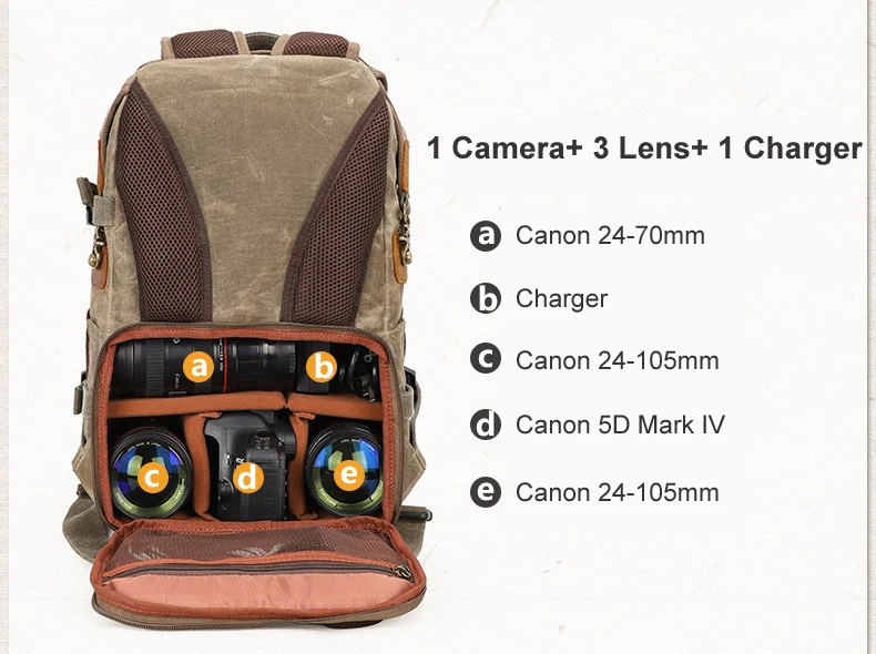 Waterproof Batik Canvas & Leather Retro Camera Backpack Casual Traval Shoulers Bags Tripod DSLR