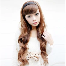 70cm Cosplay Women wigs 3/4 Half With Headband Brown wig Kinky Curly natural cheap fake hair WM0618511