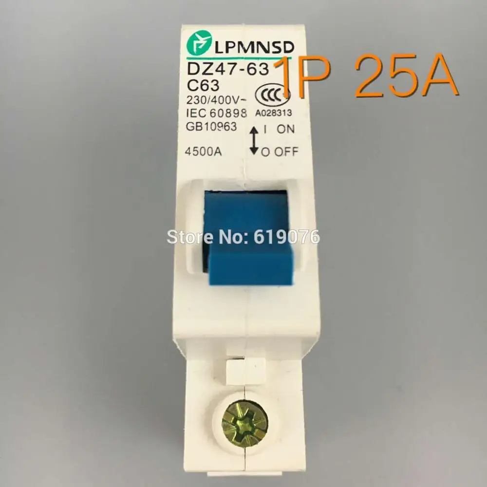 

1P DZ47-25A DIN-Rail 230/400V~ 50HZ/60HZ Mini Circuit breaker MCB C45 C type
