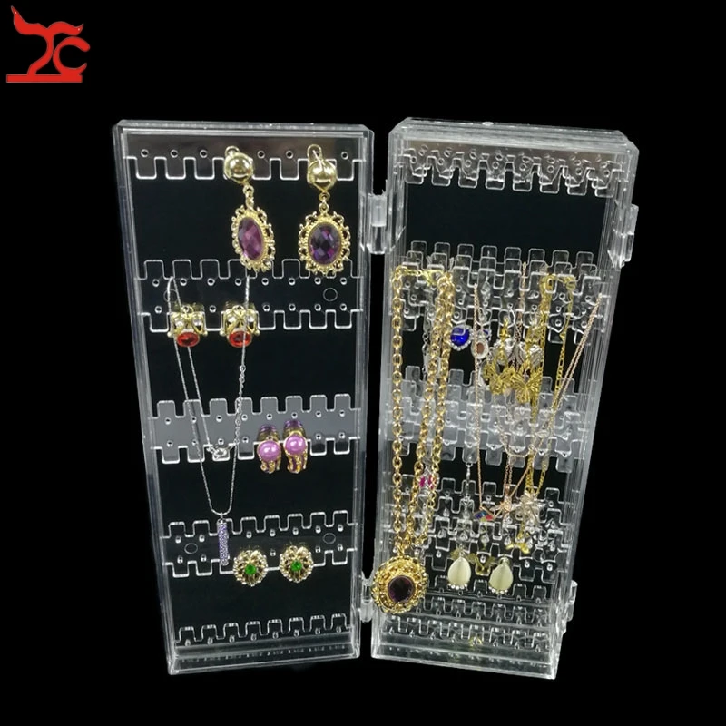 Foldable 4 Panel Clear Acrylic Makeup Jewelry Organizer Holder 256 Holes Earring Stud Necklace Bracelet Case Cabinet Stand Shelf