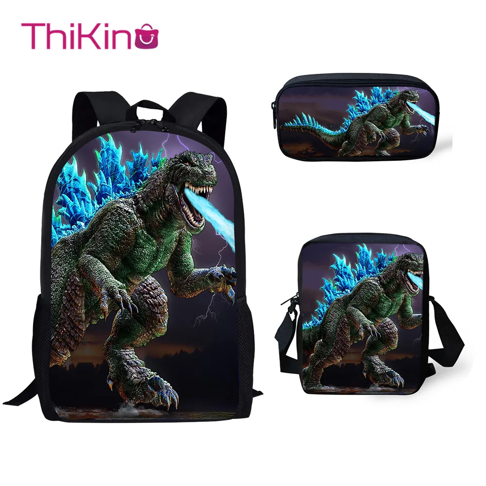 

Thikin Godzilla Monstar Pattern 3Pcs/set Children Fashion School Bag for Boys School Backpack for Teen Boys Girls Kids Book Bags