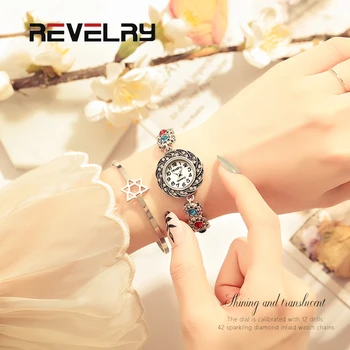 

REVELRY Womens Wristwatches Luxury Silver Diamond Bracelet Metal Ladies Bracelet Quartz Clock Fashion Wrist Watch Women 2019 Top