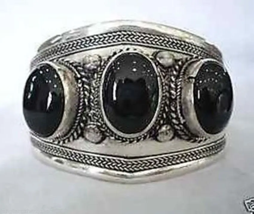 

Fancy !! Tibet silver black jade cuff bracelet 28% 10.13