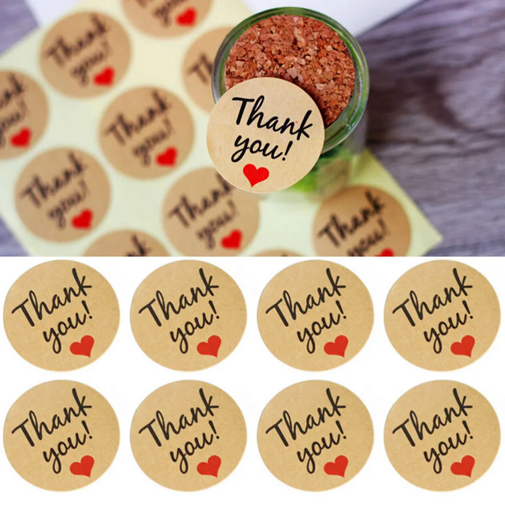 

HENGHOME 60Pcs Letter Thank You paper tags self-adhesive love stickers kraft label sticker For Candy Boxes DIY Gift Cake