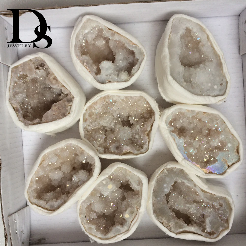 Натуральный агат фрагмент жеоды Drusy Druse кварцевый гальванический кластер