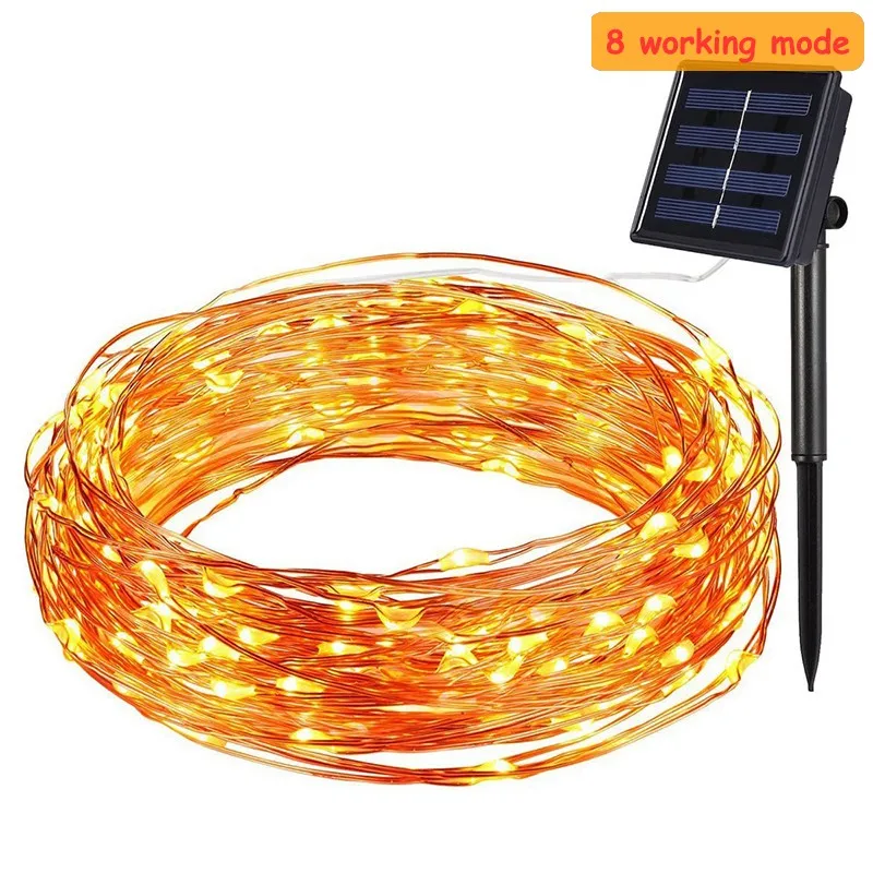 

8 mode Solar Solar Power LED Holiday light 10M 20M Copper Wire LED String Outdoor lamp Decorative Garden Lawn Wedding Party Chri