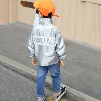 

Children Boys Leather Jacket 2019 Baseball Hoodies Coat Reflective Silver Long Sleeve Outerwear Windbreaker for 2 4 6 8 Years