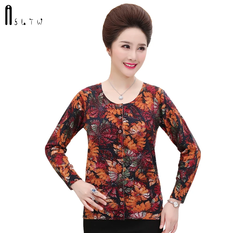 ASLTW Cardigans Women 2018 New Autumn O Neck Sweater High Quality Soft Print Leaf Single Breasted Cashmere Female Cardigan |