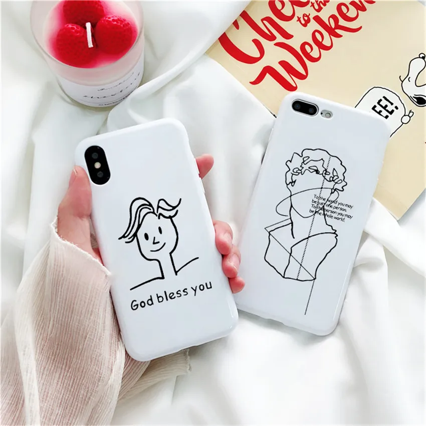 

Art white Black Simple Lines Back phone Case For iPhone X 7 Plus XS Case Silicone Phone Cover For iPhone 6S 8 6 Plus XS Max Case