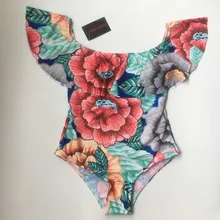 Розовый Ветер Для женщин с плеча Раффлед Одна деталь купальник Красный Пион цветочный Одна деталь ванный комплект для Для женщин большой Волан Купальники для малышек