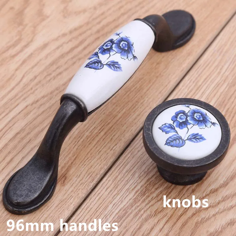 96mm black antique brass dresser handle knob white and blue porcelain drawer cabinet knob pull 3.75\ 96mm black antique brass dresser handle knob white and blue porcelain drawer cabinet knob pull 3.75\