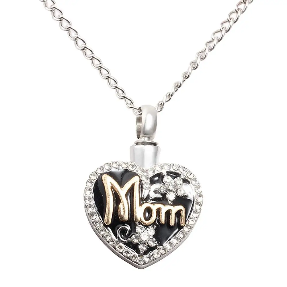 Mom Love Heart Shape Memorial Urn Necklace for Ashes Cremation Pendant
