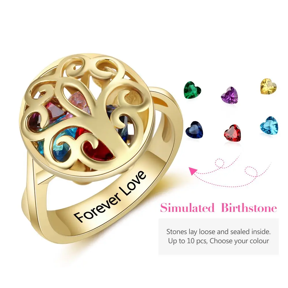 Customized Gold Color Rings Hollow With Birthstone Engrave Name Gifts Trendy Rings For Women New Arrival 2018(JewelOra RI103609)