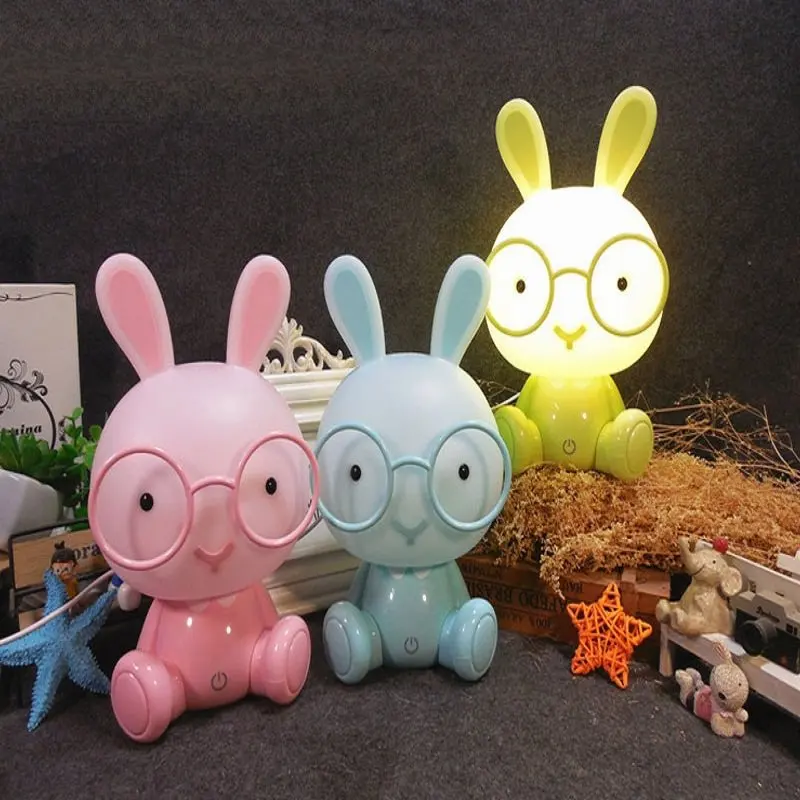 Мультфильм очки кролик ночник для детей Детская комната Светодиодные ночные светильники Рождественский подарок прикроватный декор дома