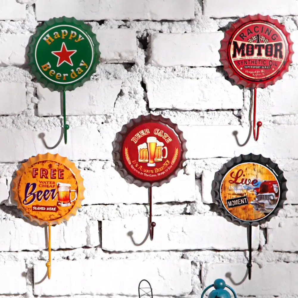 

Creative Retro Metal Beer Bottle Cap Sign Wall Hook Bar Pub Clue Decoration Accessary Metal Painting Antique Gift bar Pub Decor