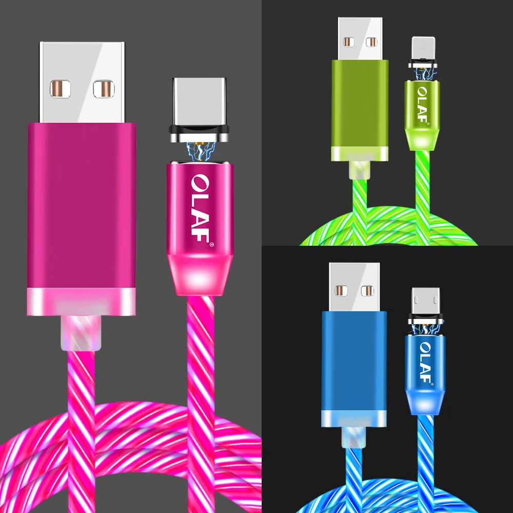 Олаф Dazzle Lighting Магнитный вращающийся кабель для быстрой зарядки Micro usb type C зарядное устройство для Iphone 7 8 X XR XS Max для Redmi Note 7