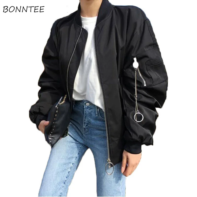 

Jackets Women Metal O-Ring Hip Hop Gothic Black Basic Jacket Womens Leisure Loose Short Simple All-match Unisex Trendy Female